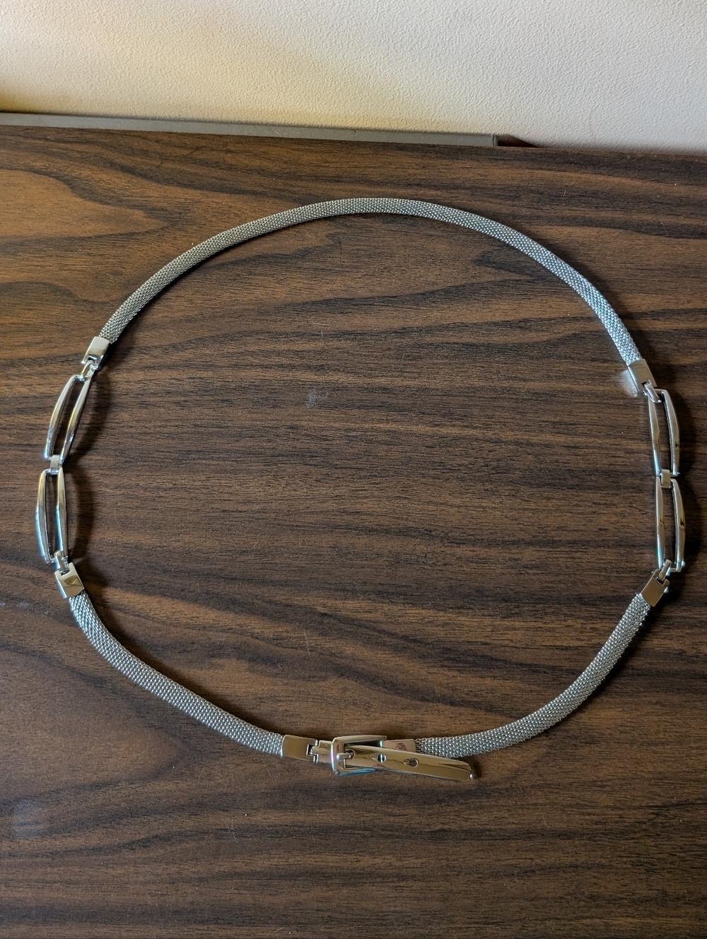 Silver Mesh Waist Belt with Geometric Links
